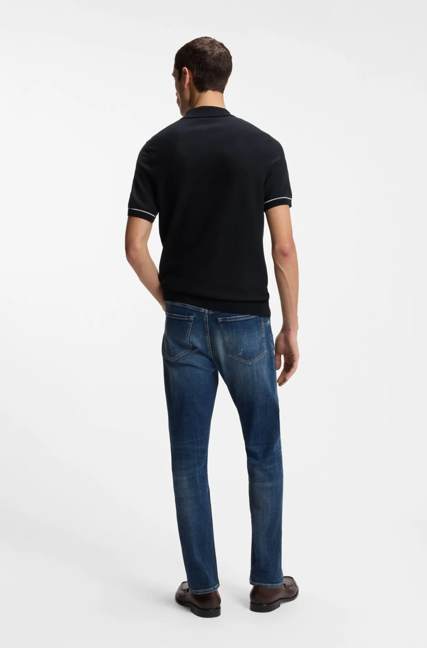 Strick-Poloshirt aus Baumwoll-Mix mit Querstreifen