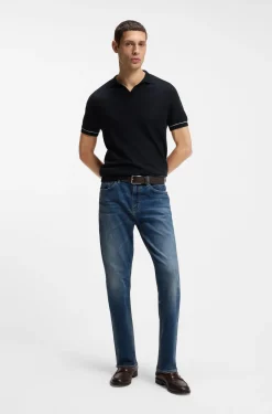 Strick-Poloshirt aus Baumwoll-Mix mit Querstreifen