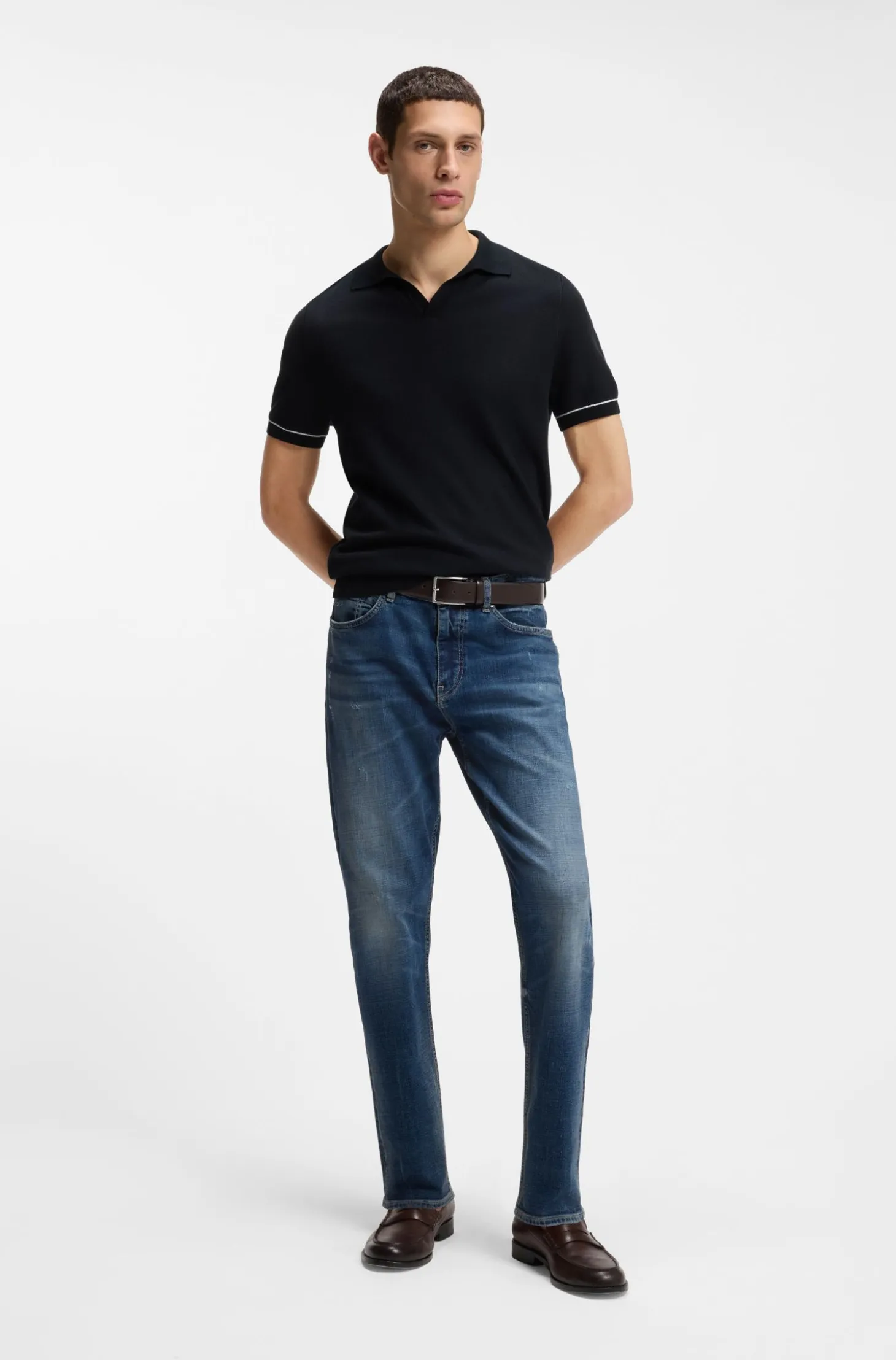 Strick-Poloshirt aus Baumwoll-Mix mit Querstreifen