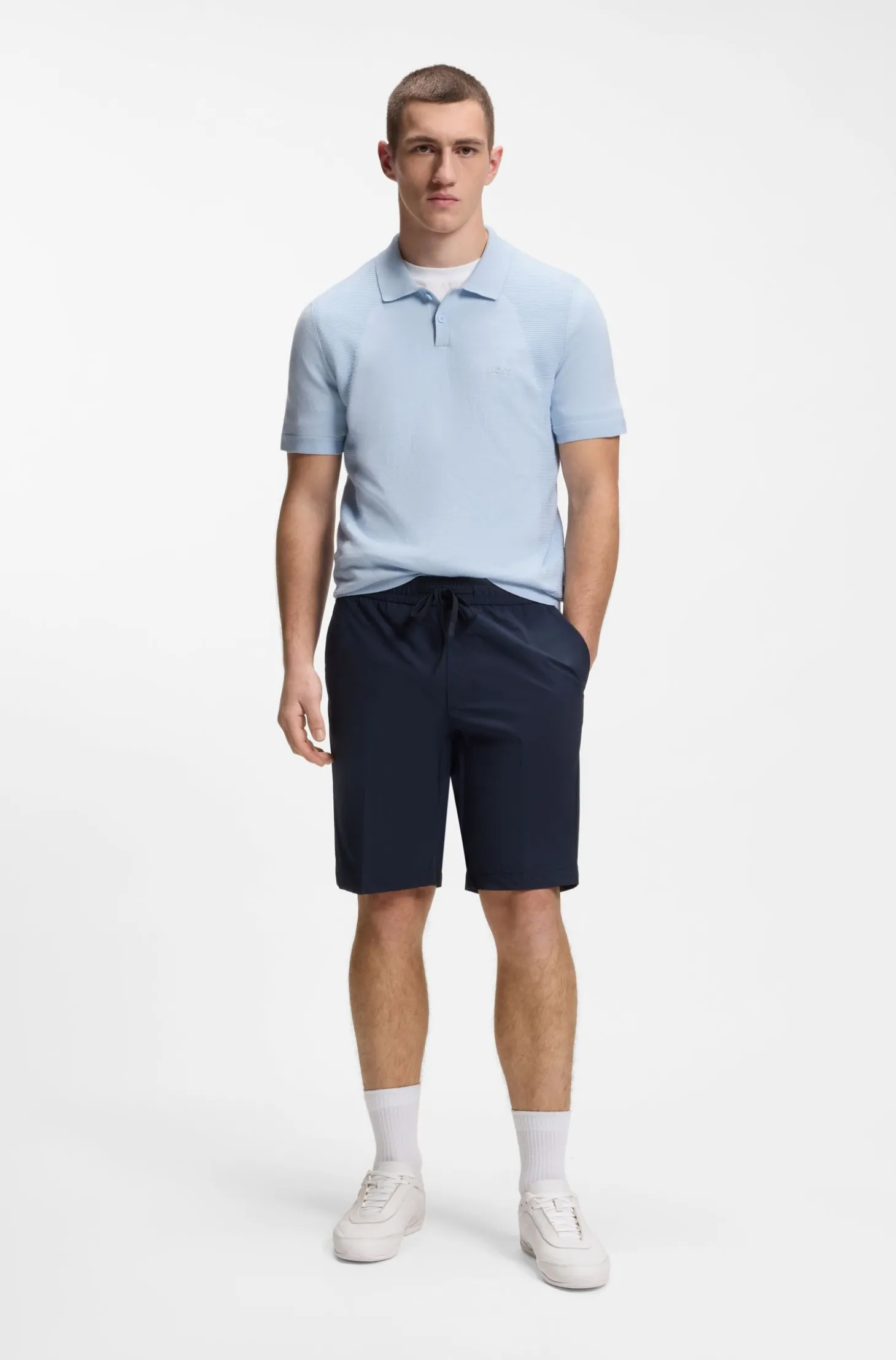 Strick-Poloshirt aus Baumwoll-Mix mit Bodymapping-Struktur