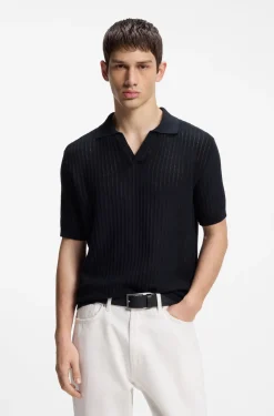 Strick-Poloshirt aus Baumwoll-Leinen-Jacquard mit Johnny-Kragen