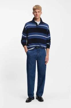 Strick-Poloshirt aus Baumwoll-Mix mit Blockstreifen