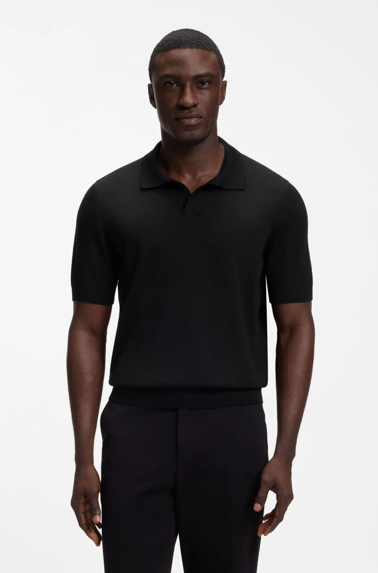 Strick-Poloshirt aus Merinowolle mit Johnny-Kragen
