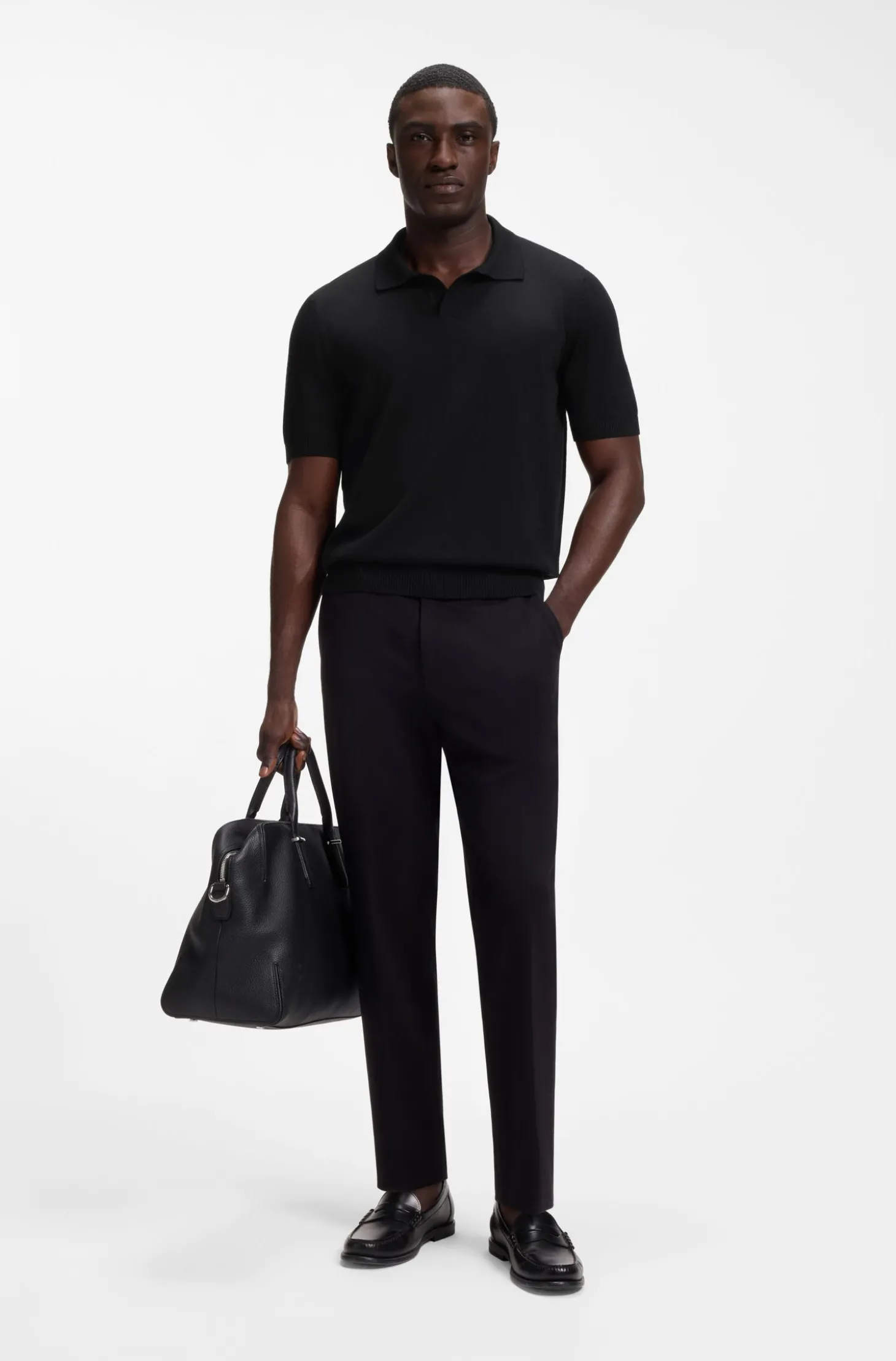 Strick-Poloshirt aus Merinowolle mit Johnny-Kragen