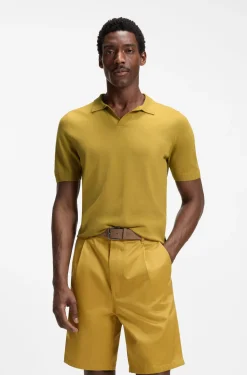 Strick-Poloshirt aus Merinowolle mit Johnny-Kragen