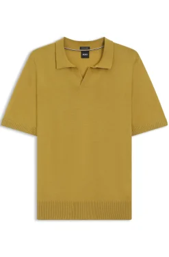 Strick-Poloshirt aus Merinowolle mit Johnny-Kragen