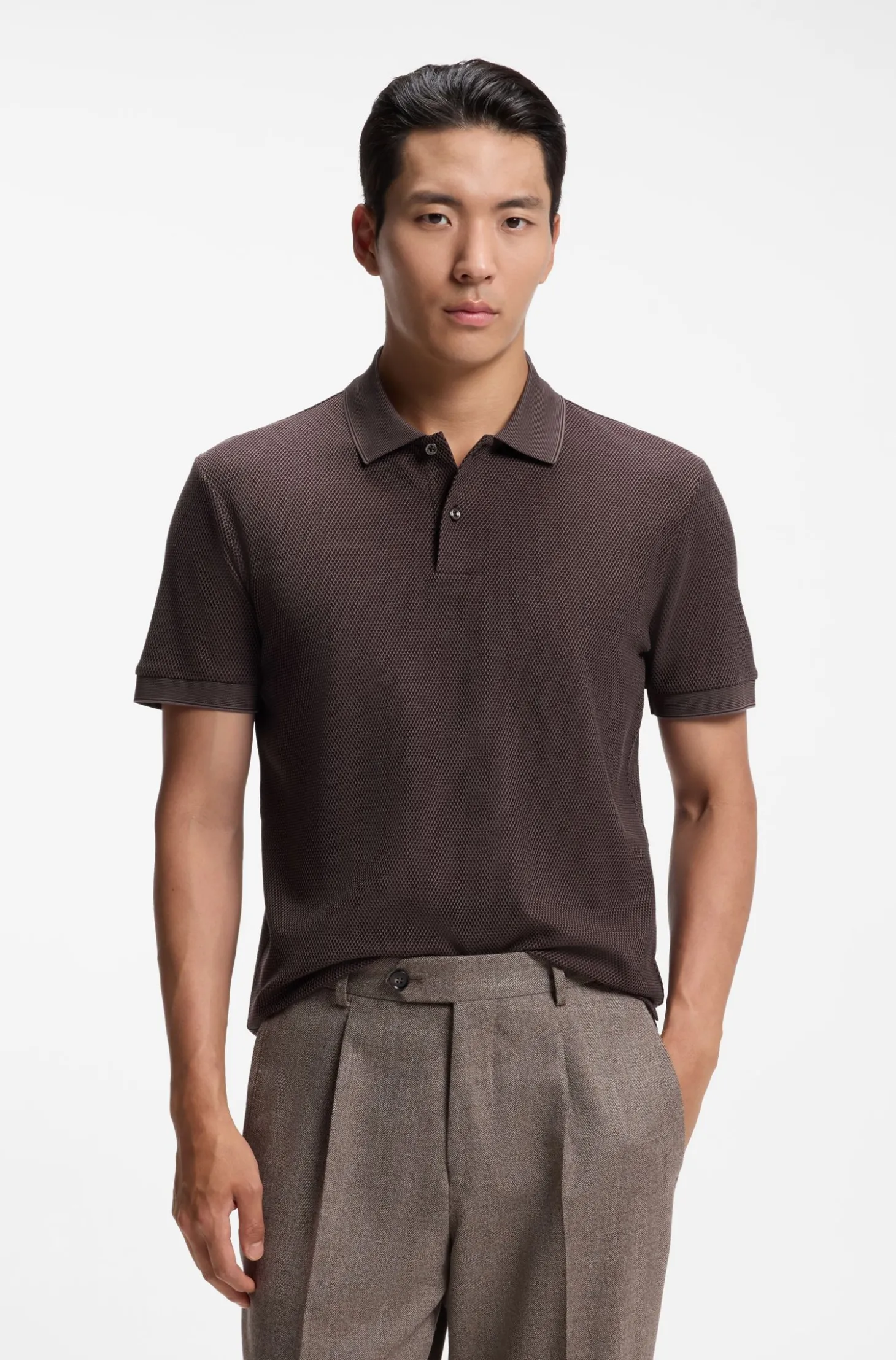 Strick-Poloshirt aus zweifarbiger Baumwolle