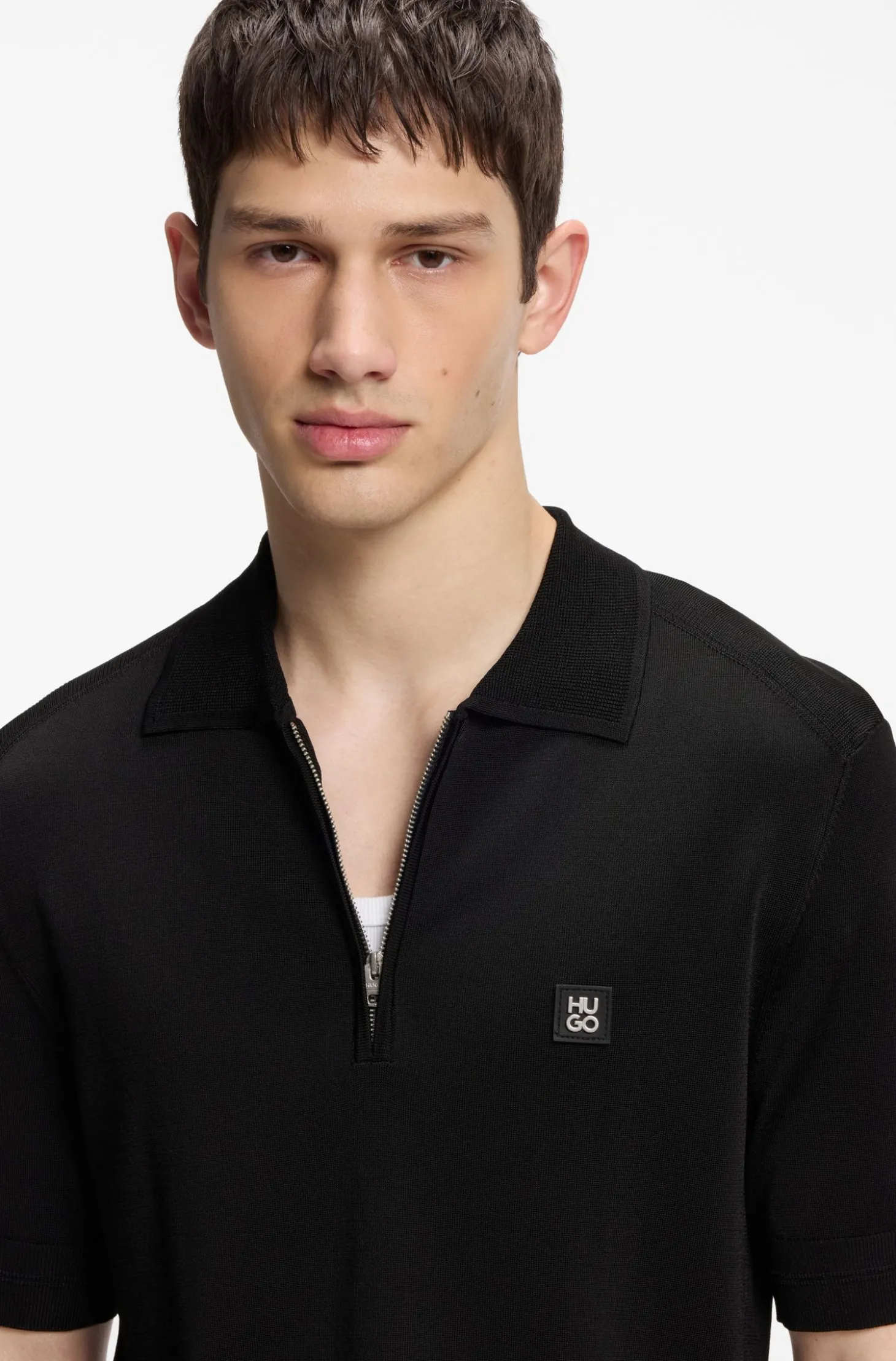 Strick-Poloshirt mit Reißverschluss am Kragen