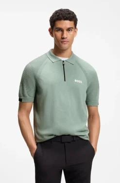 Strick-Poloshirt mit Reißverschluss am Kragen und Body-Mapping-Design