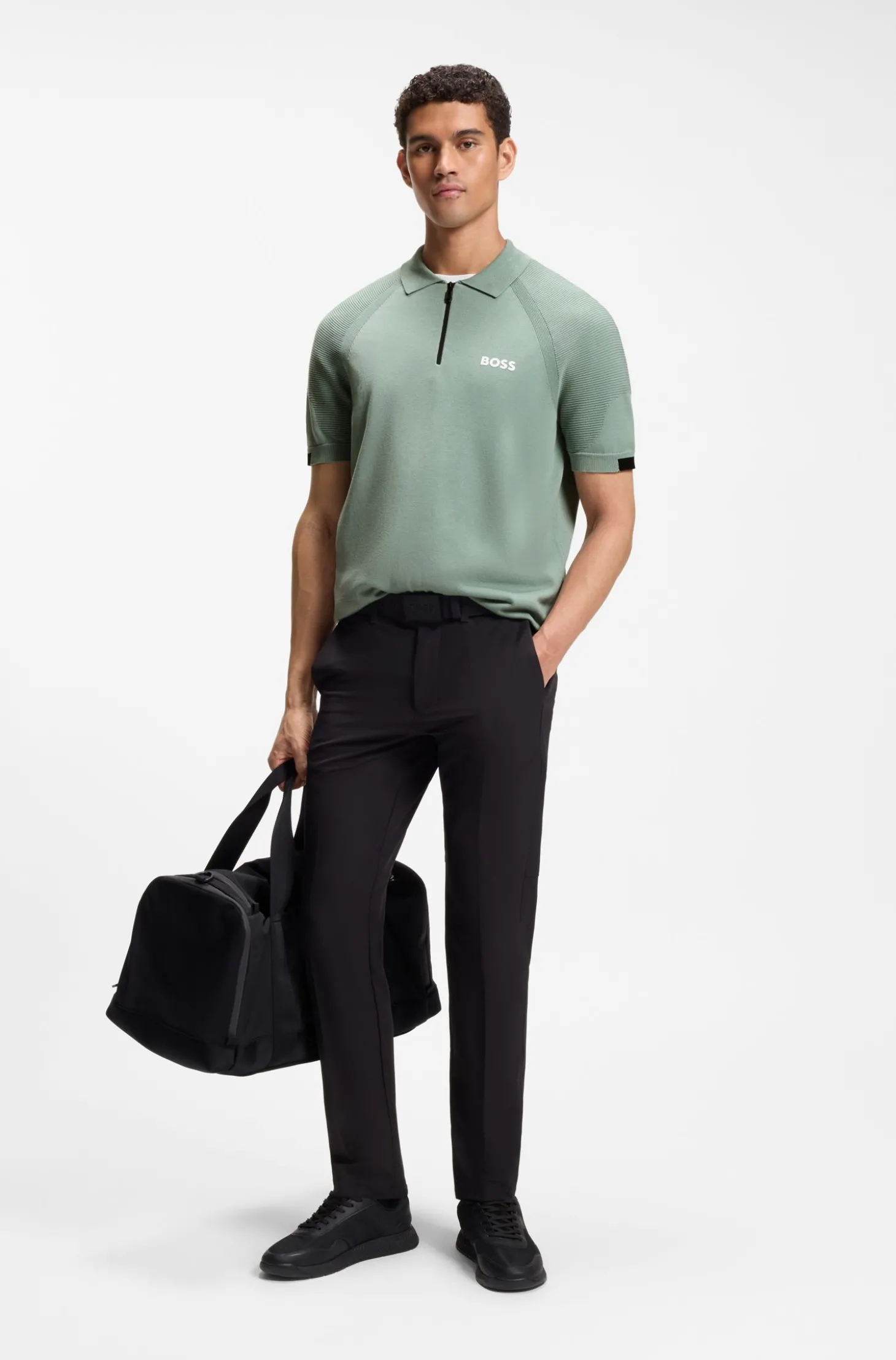 Strick-Poloshirt mit Reißverschluss am Kragen und Body-Mapping-Design