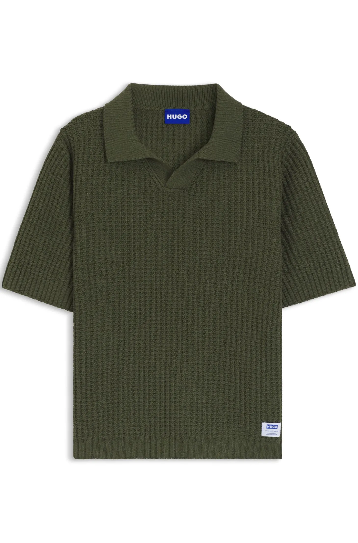 Strick-Poloshirt mit Waffelstruktur und Johnny-Kragen