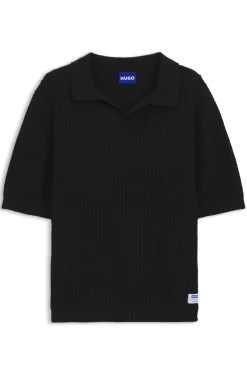 Strick-Poloshirt mit Waffelstruktur und Johnny-Kragen