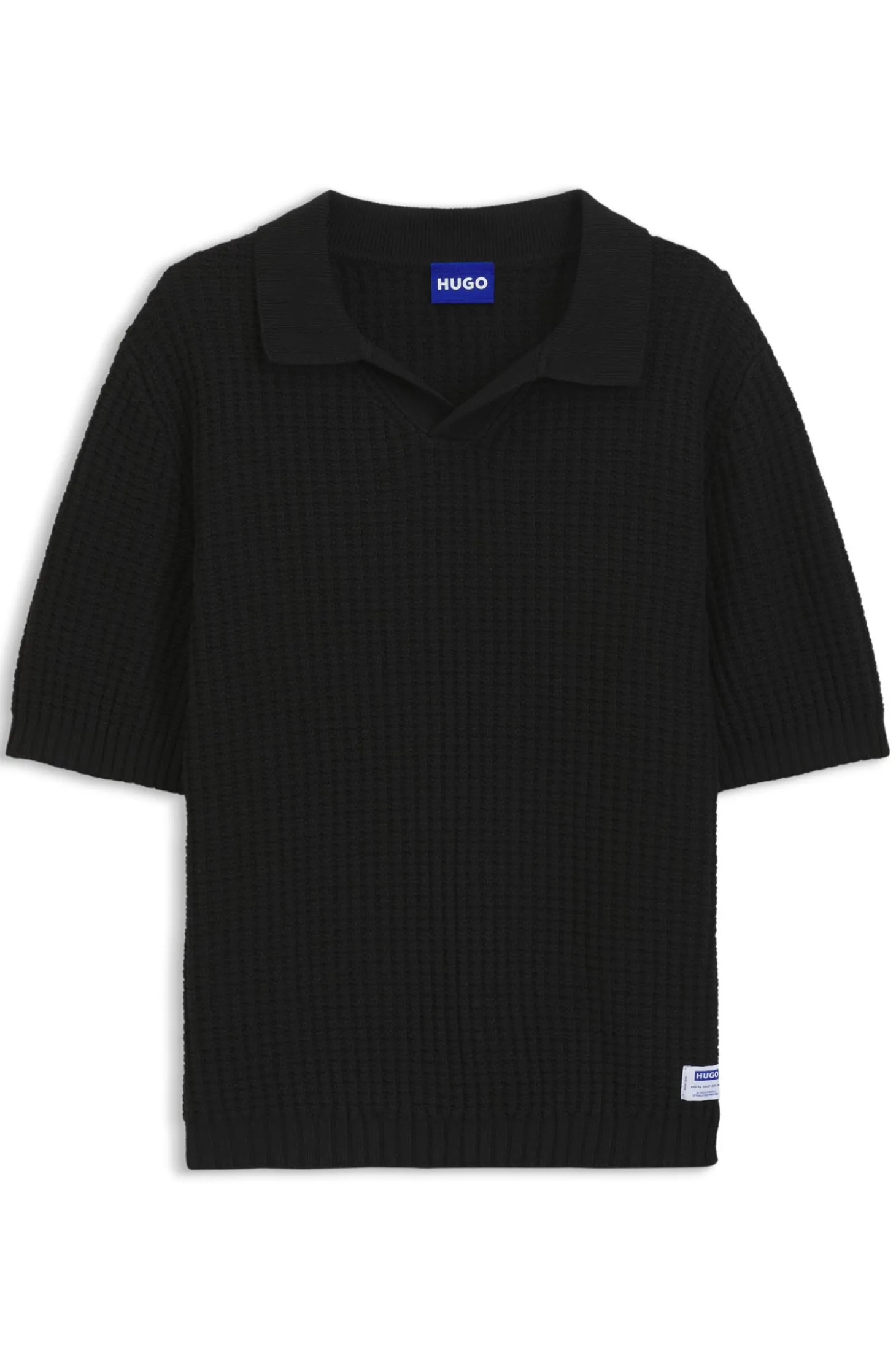 Strick-Poloshirt mit Waffelstruktur und Johnny-Kragen