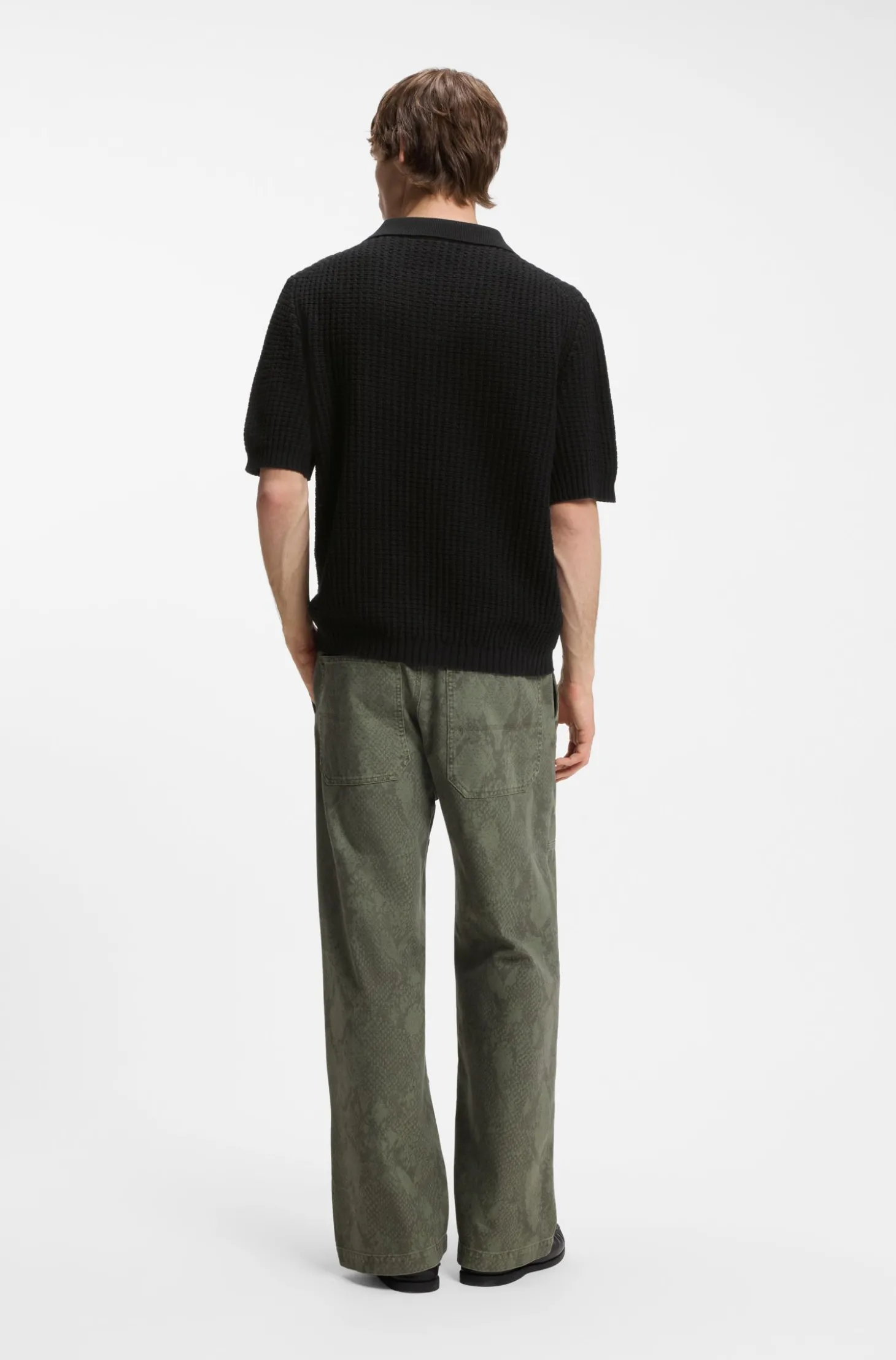 Strick-Poloshirt mit Waffelstruktur und Johnny-Kragen