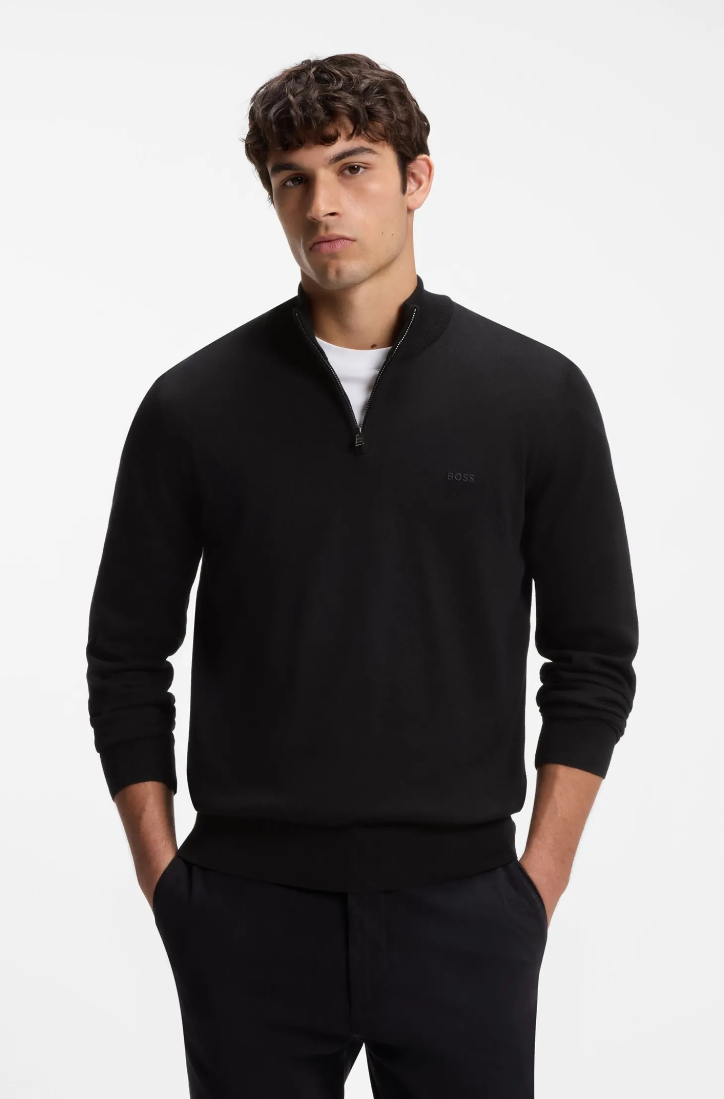 Strickpullover aus Baumwolle mit Reißverschluss am Kragen
