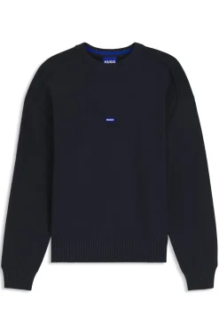 Strickpullover aus Baumwolle mit blauem Logo-Aufnäher