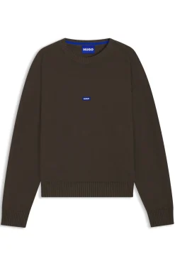 Strickpullover aus Baumwolle mit blauem Logo-Aufnäher