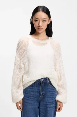 Strickpullover aus Woll-Mix mit Lochmuster