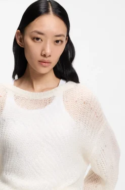 Strickpullover aus Woll-Mix mit Lochmuster