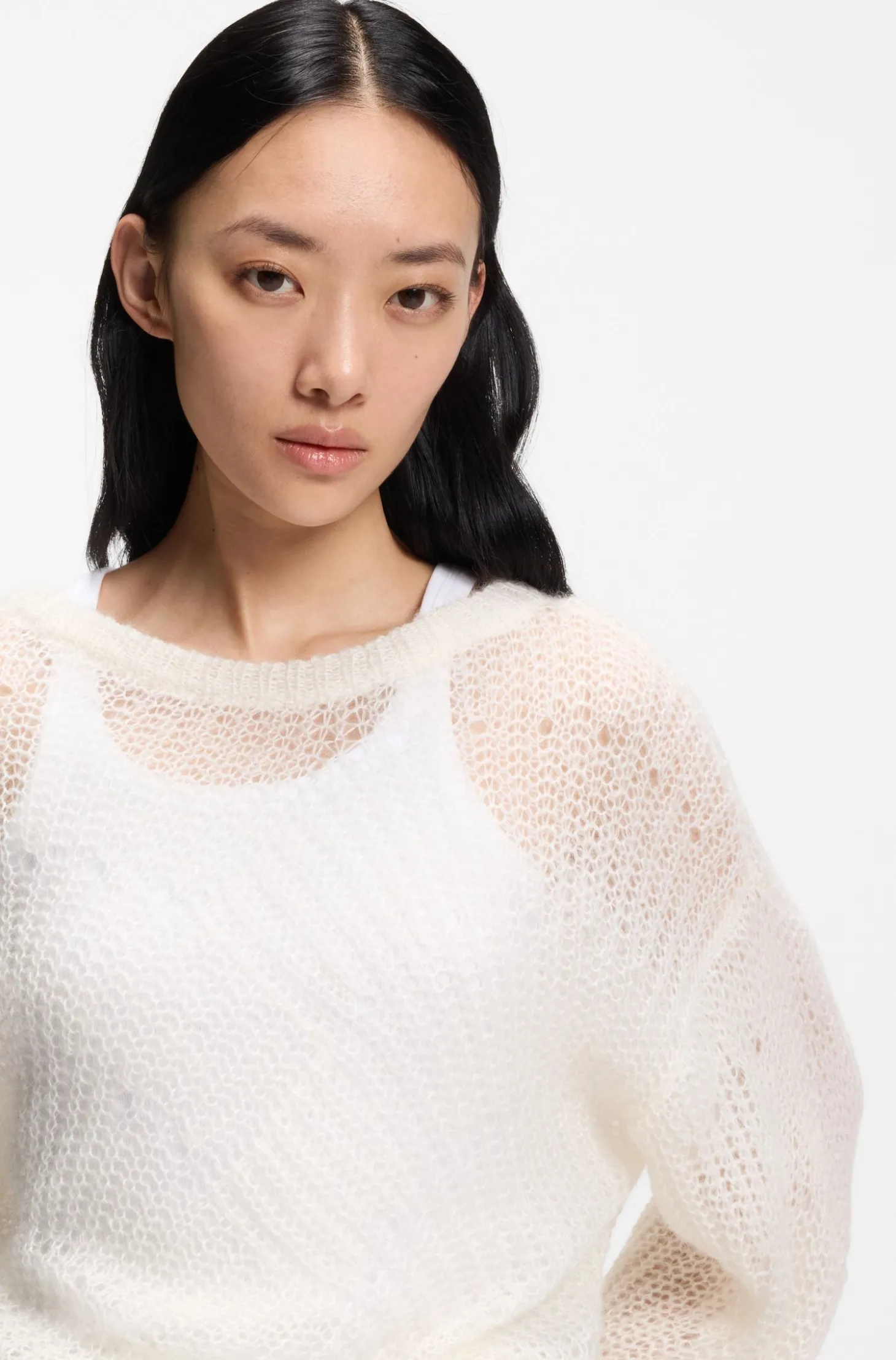 Strickpullover aus Woll-Mix mit Lochmuster