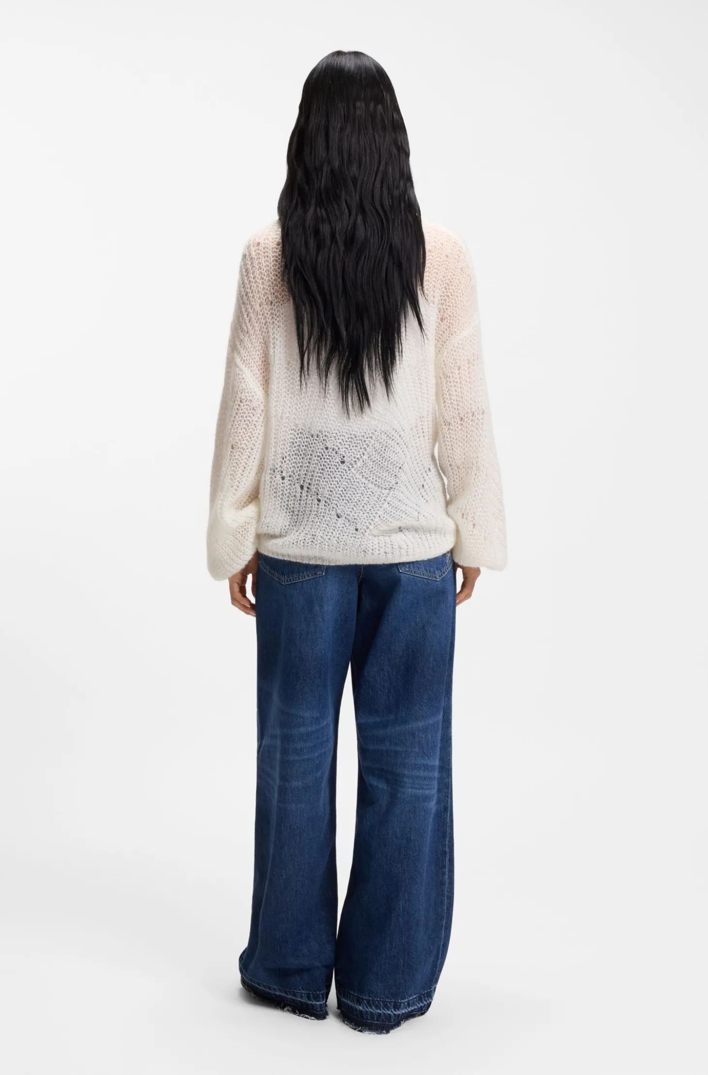 Strickpullover aus Woll-Mix mit Lochmuster