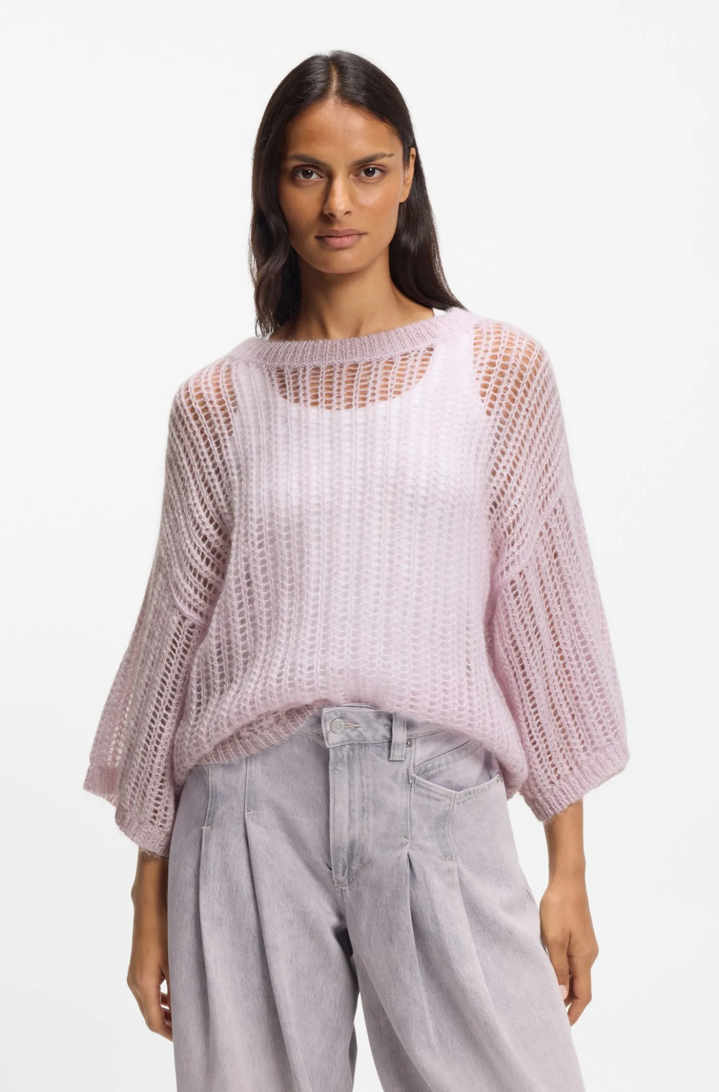 Strickpullover aus Woll-Mix mit Lochmuster