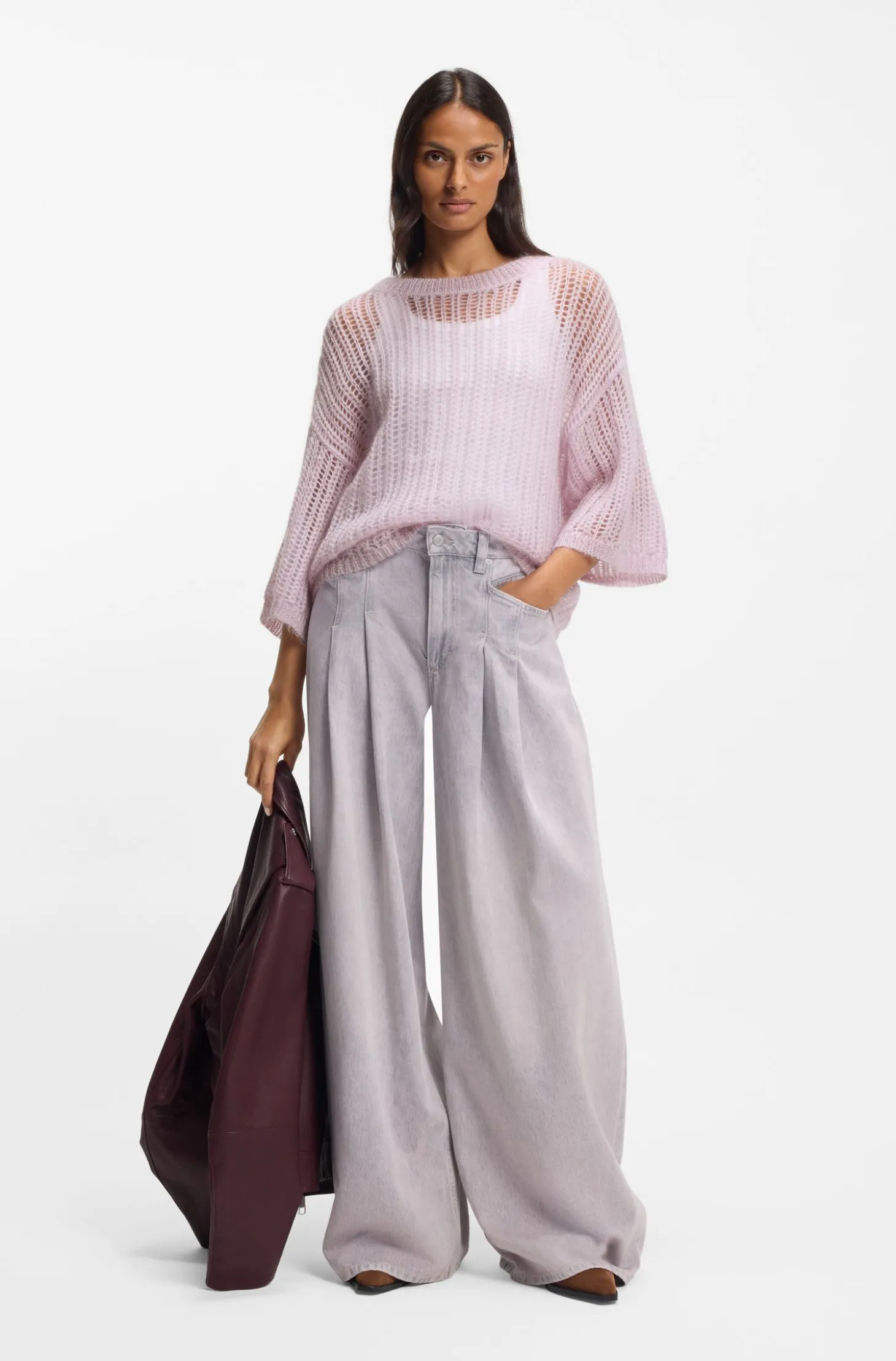 Strickpullover aus Woll-Mix mit Lochmuster