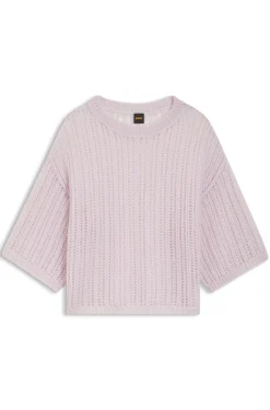 Strickpullover aus Woll-Mix mit Lochmuster