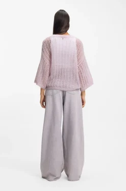 Strickpullover aus Woll-Mix mit Lochmuster