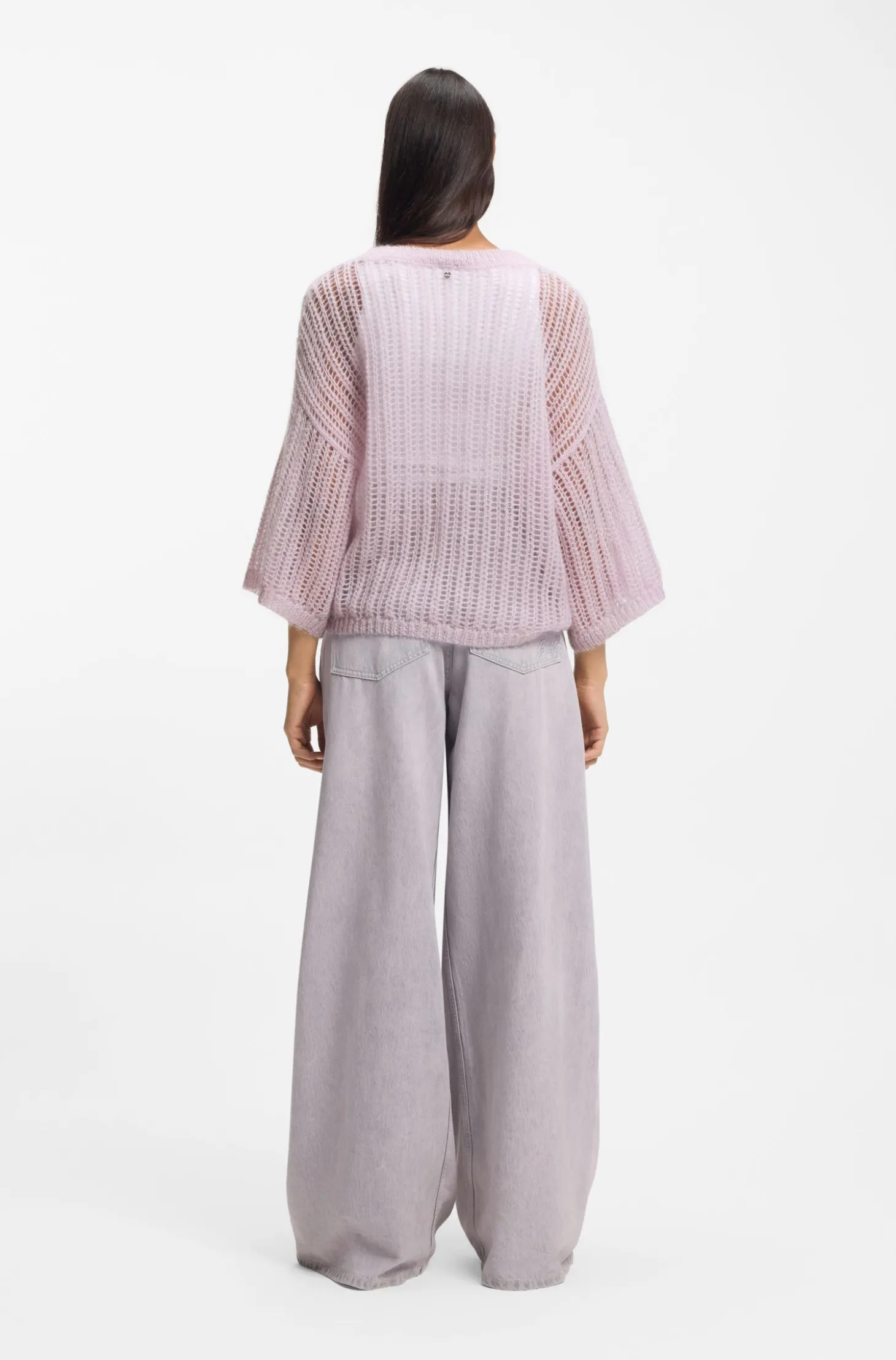 Strickpullover aus Woll-Mix mit Lochmuster