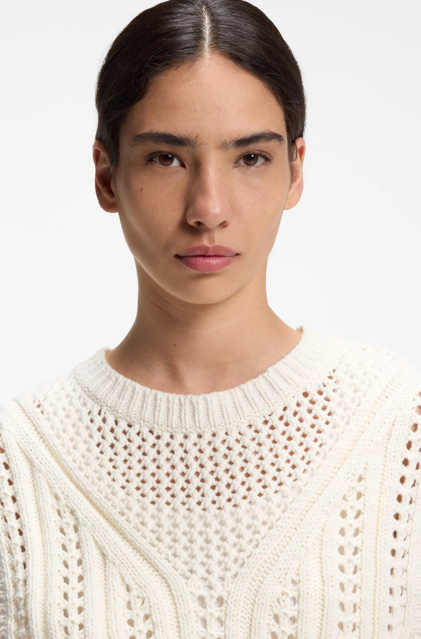 Stricktop aus Baumwoll-Mix mit offener Strickstruktur