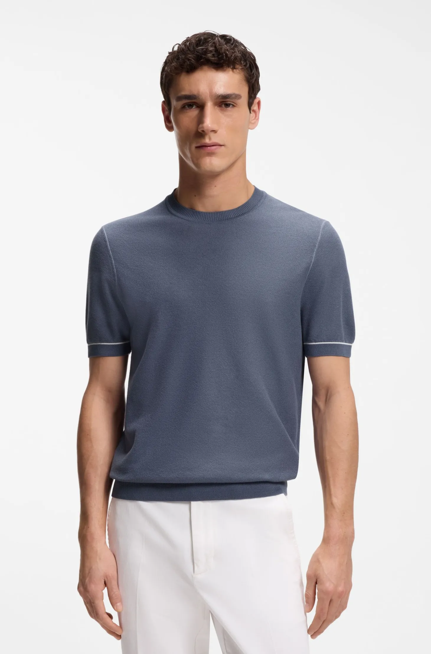 Strick-T-Shirt aus Baumwoll-Mix mit Querstreifen