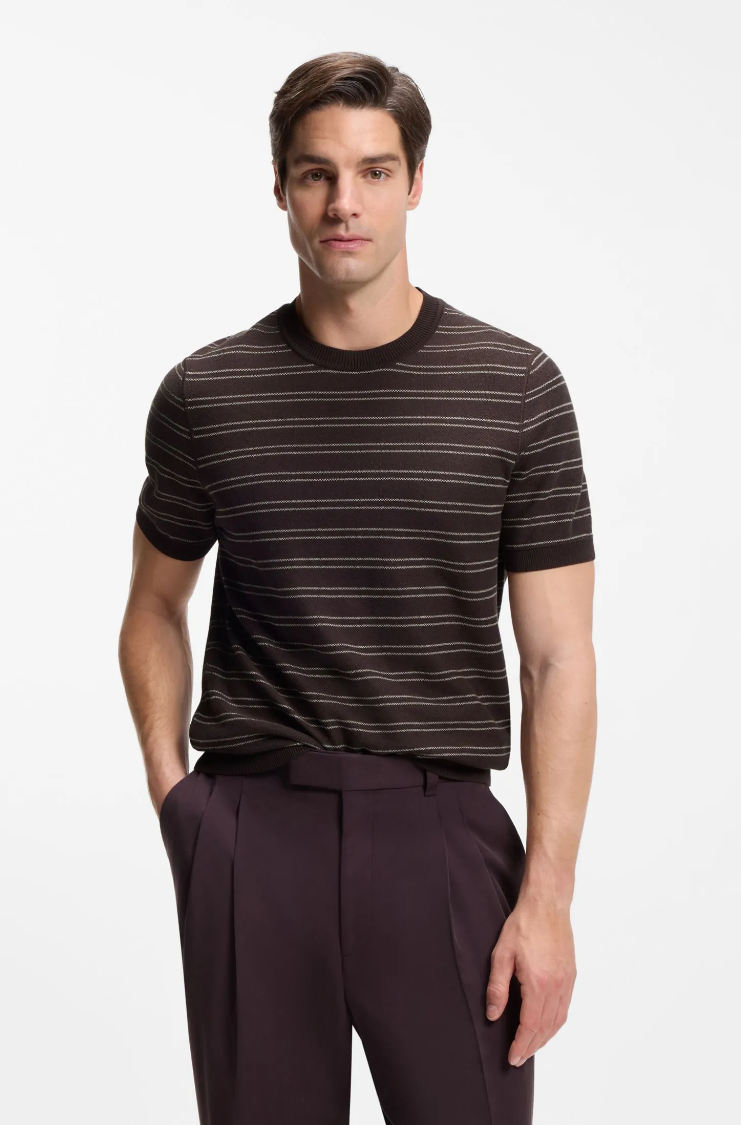 Strick-T-Shirt aus Baumwoll-Mix mit Querstreifen