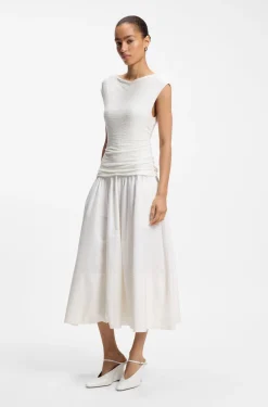 Strukturiertes Jersey-Kleid mit Popeline-Rock