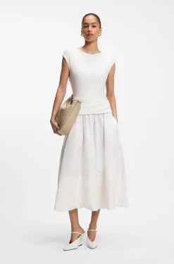 Strukturiertes Jersey-Kleid mit Popeline-Rock