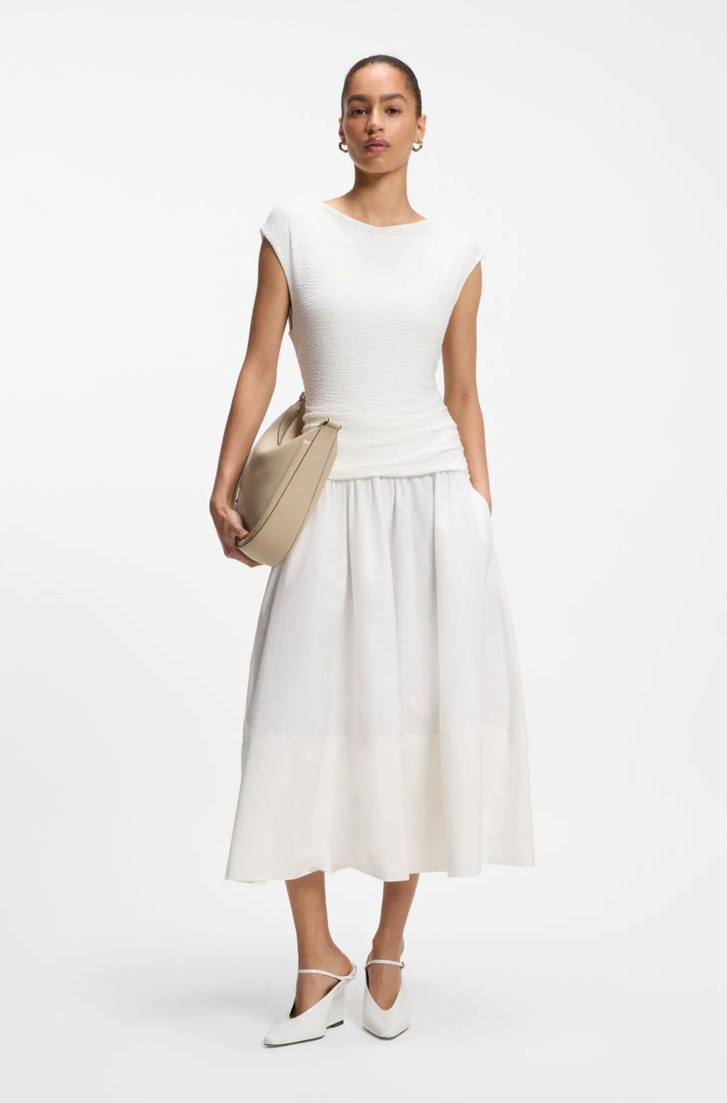 Strukturiertes Jersey-Kleid mit Popeline-Rock