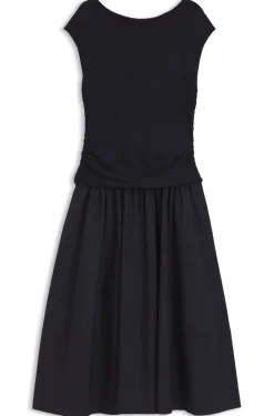 Strukturiertes Jersey-Kleid mit Popeline-Rock