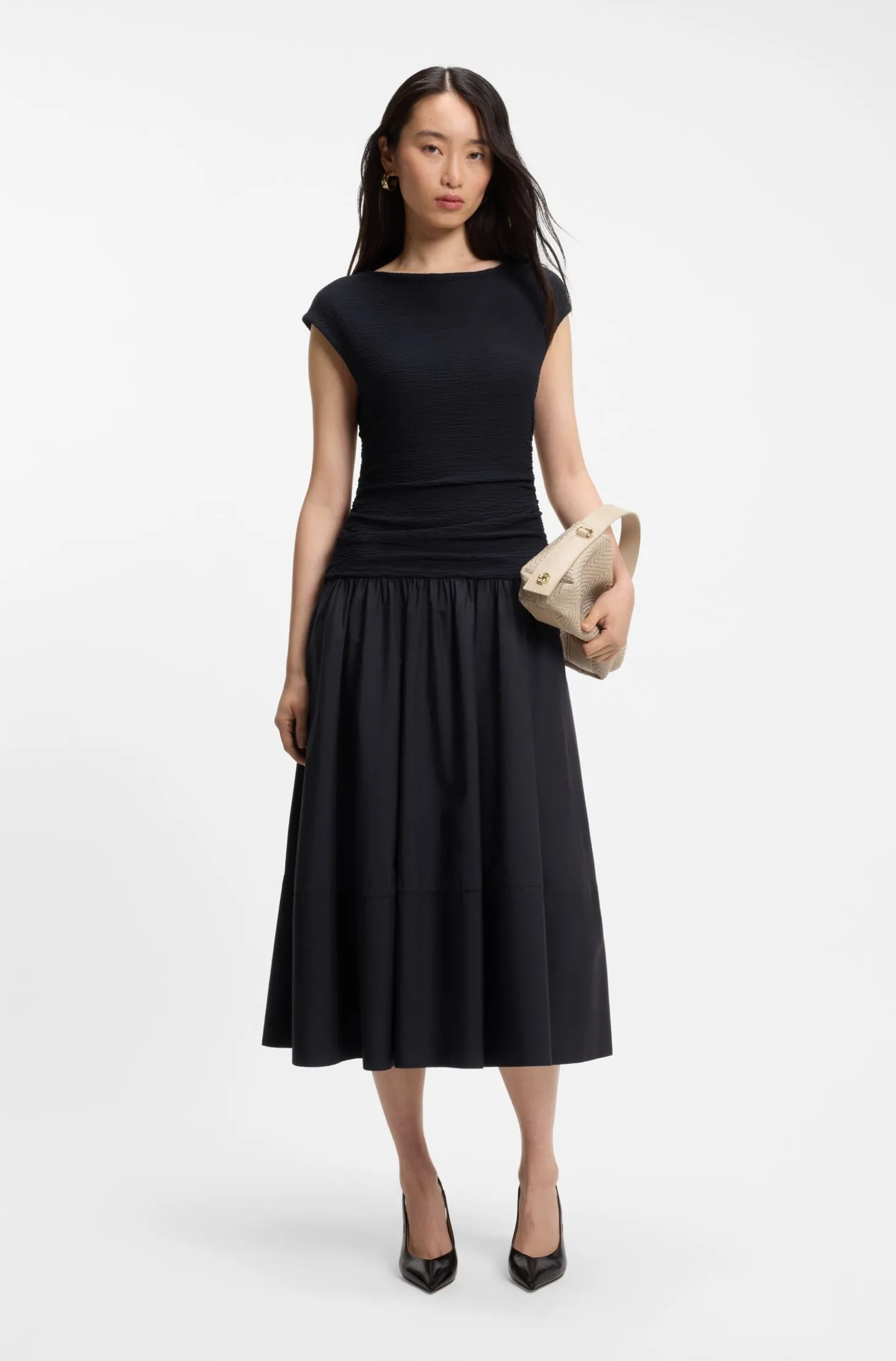 Strukturiertes Jersey-Kleid mit Popeline-Rock