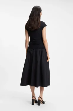 Strukturiertes Jersey-Kleid mit Popeline-Rock
