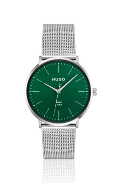 #Style 3H Uhr mit Mesh-Armband und grünem Zifferblatt