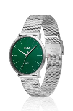 #Style 3H Uhr mit Mesh-Armband und grünem Zifferblatt