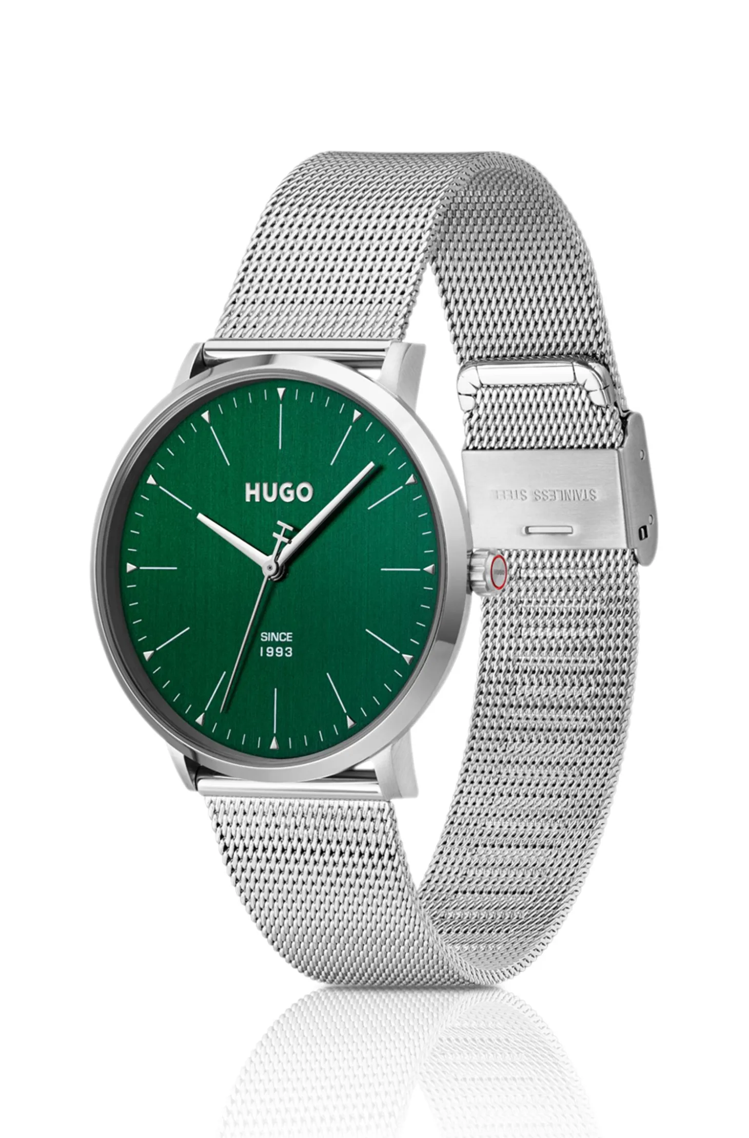 #Style 3H Uhr mit Mesh-Armband und grünem Zifferblatt