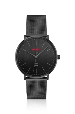 #Style komplett schwarze 3-Zeiger-Uhr mit Mesh-Armband