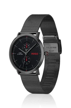 Style Schwarz beschichtete Uhr mit Mesh-Armband