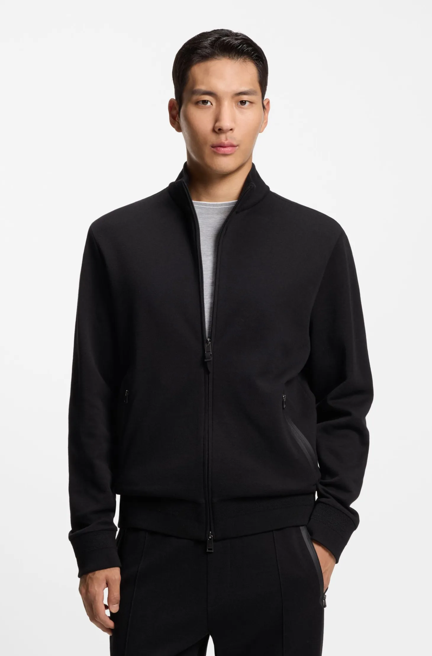 Sweatjacke aus Baumwoll-Mix mit Reißverschluss und Waffelstruktur