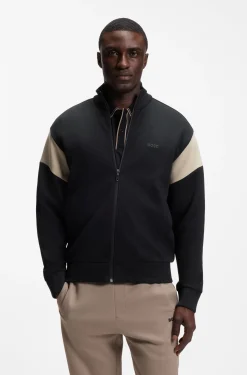 Sweatjacke aus Baumwoll-Mix mit Reißverschluss und kontrastierenden Einsätzen