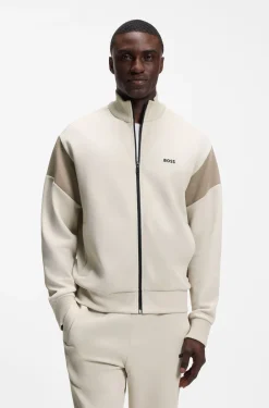 Sweatjacke aus Baumwoll-Mix mit Reißverschluss und kontrastierenden Einsätzen