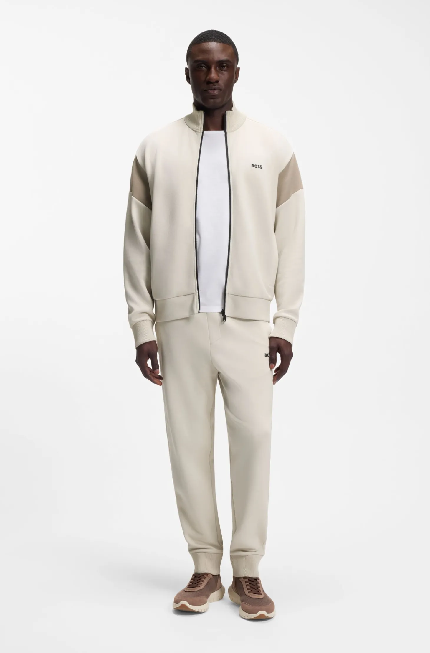 Sweatjacke aus Baumwoll-Mix mit Reißverschluss und kontrastierenden Einsätzen
