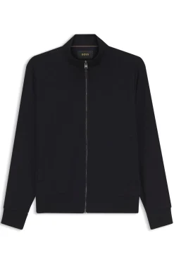 Sweatjacke aus Woll-Mix mit Stehkragen und durchgehendem Reißverschluss