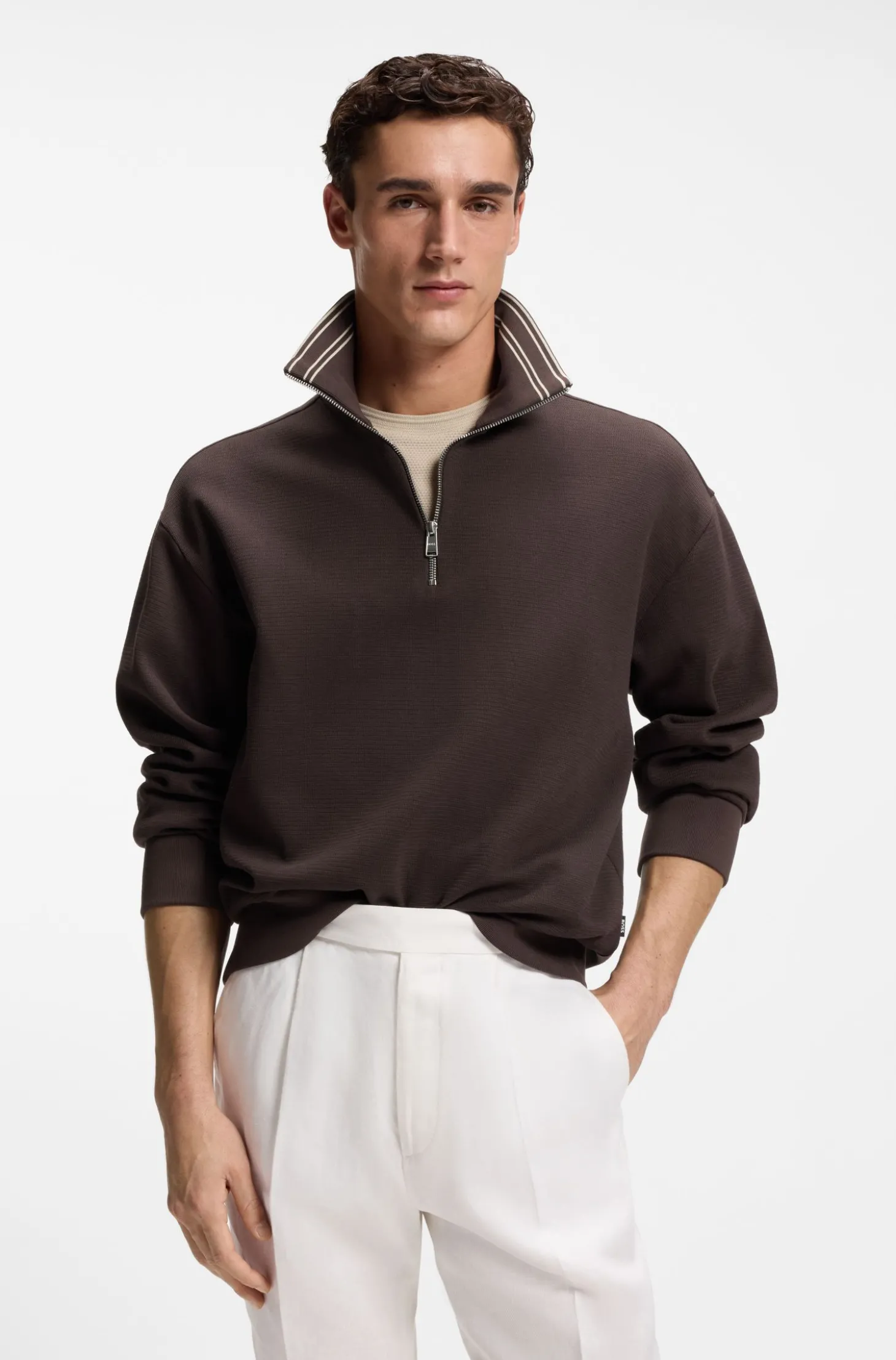 Sweatshirt aus Baumwolle mit kurzem Reißverschluss